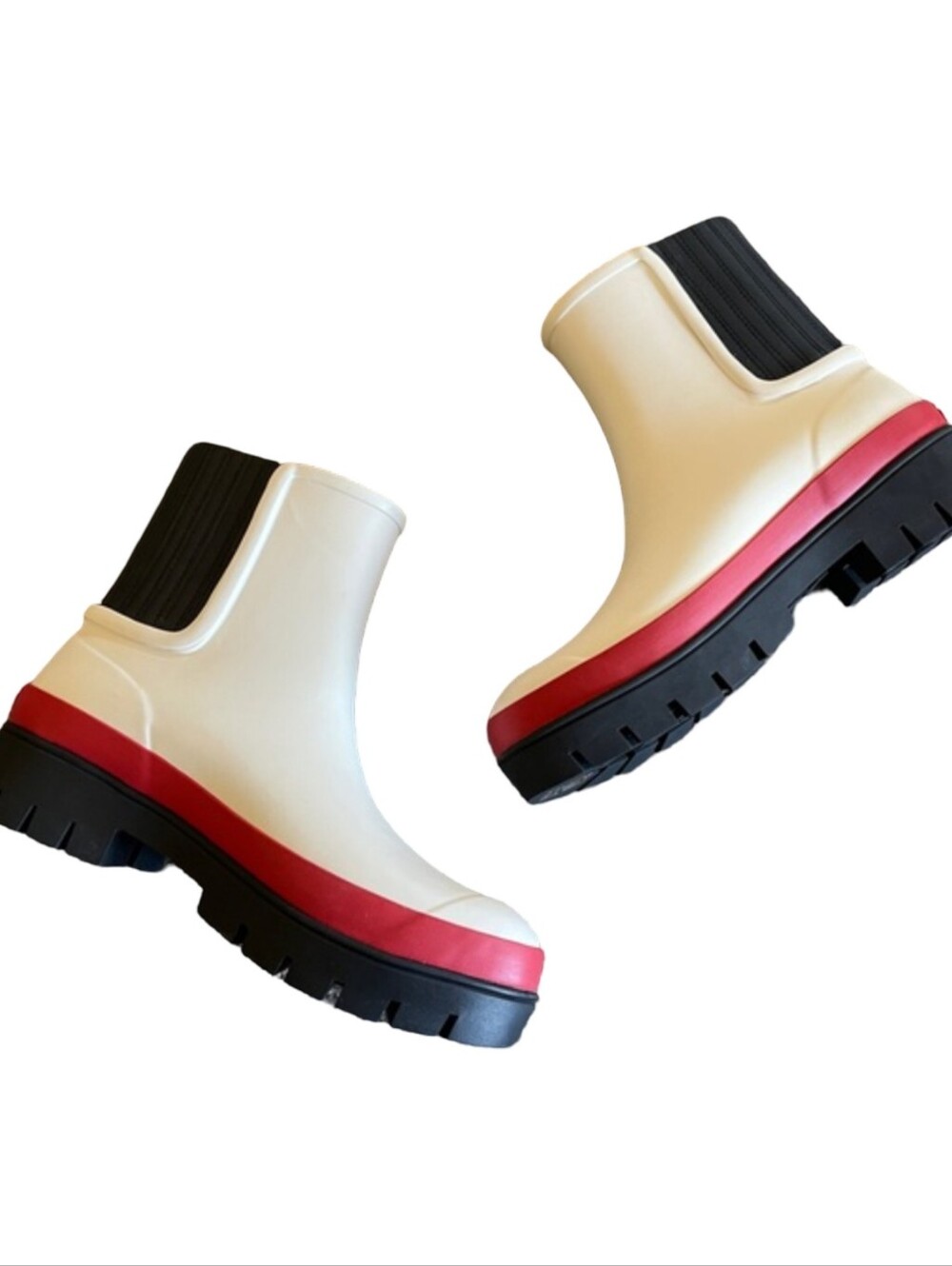 Tory Burch Foul Weather Chelsea rain boots Cream Colorblock  Size 7